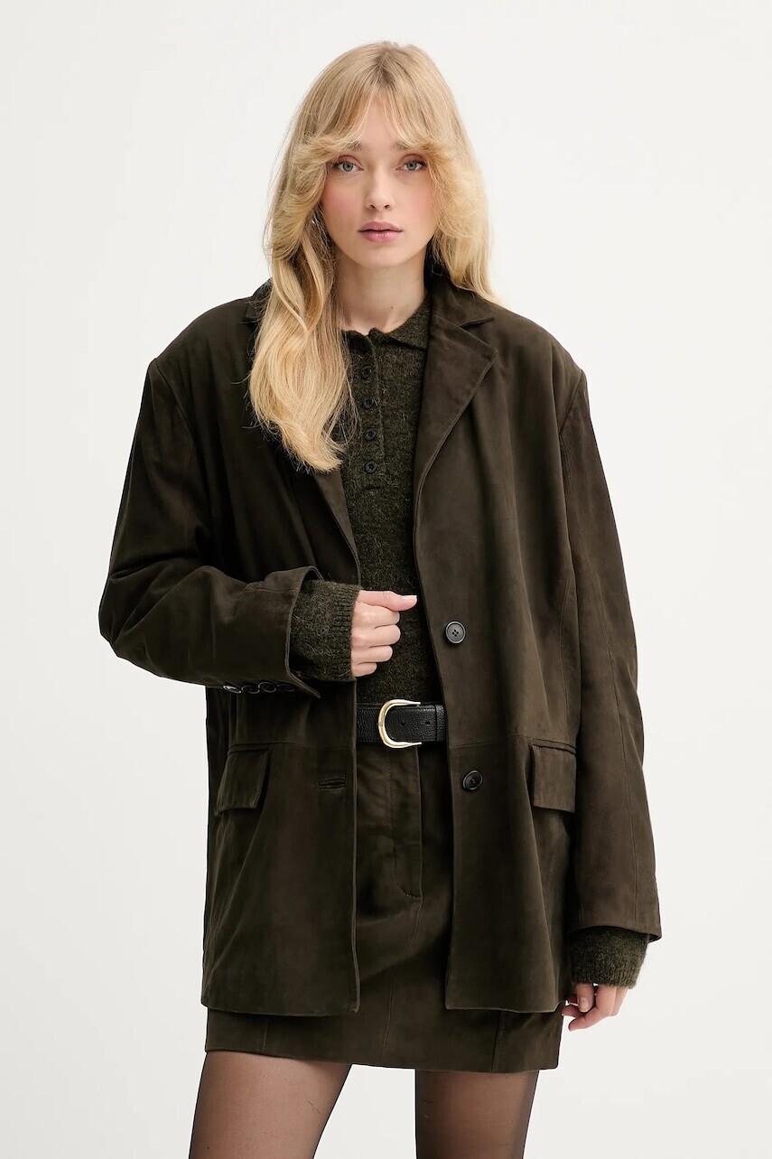 Semišové sako Gestuz zelená farba, jednoradová, jednofarebná, 10910552