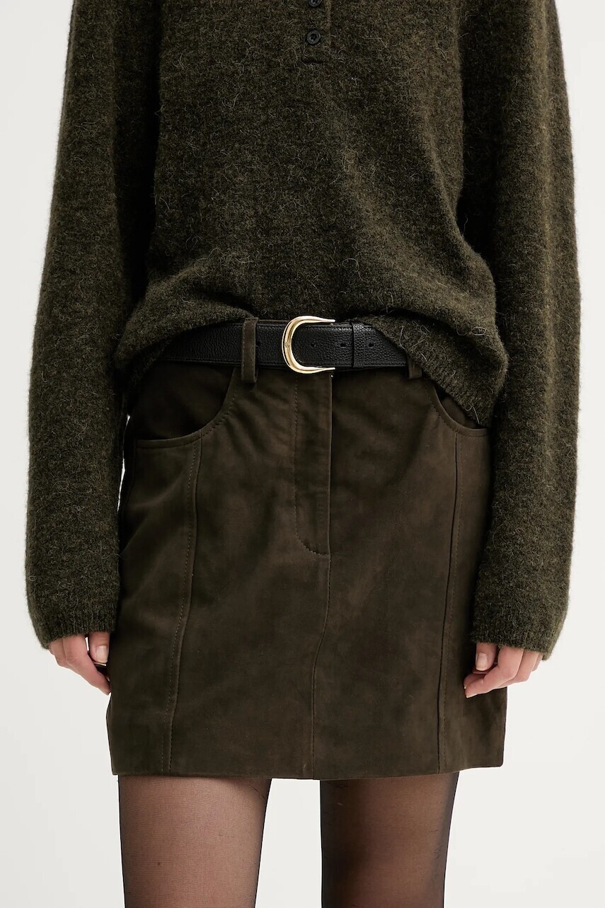 Semišová sukňa Gestuz zelená farba, mini, puzdrová, 10910679
