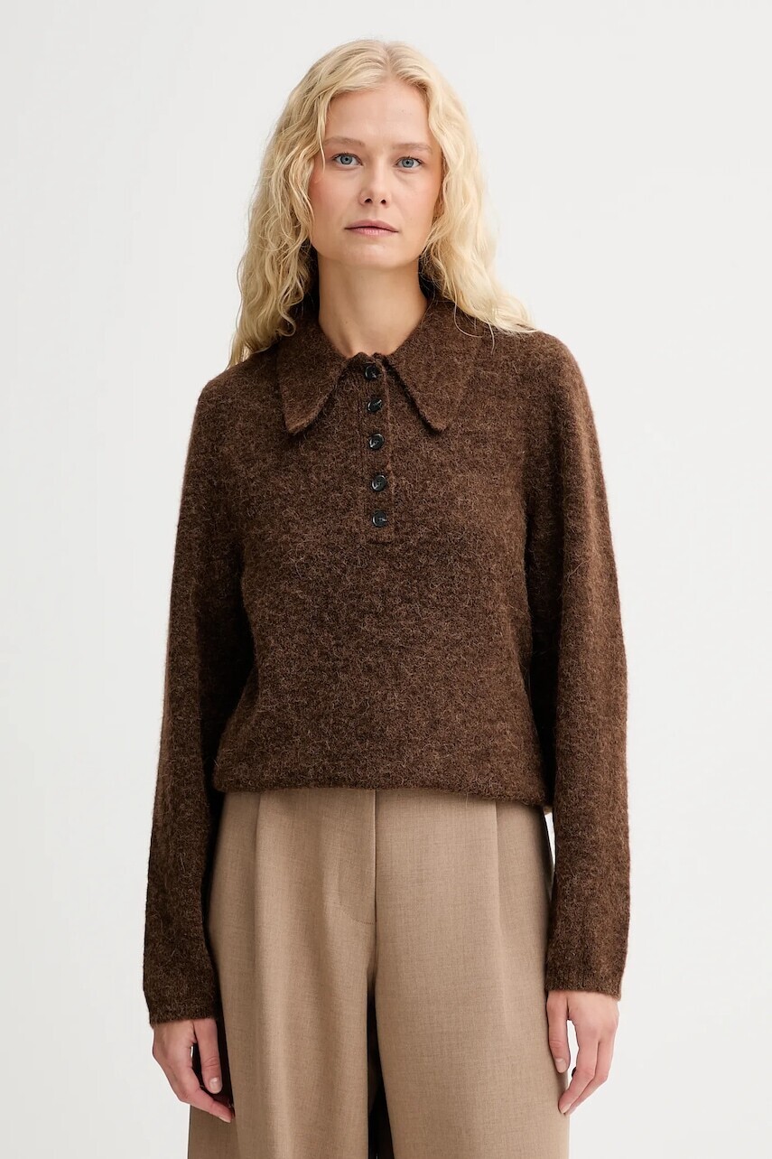 Vlnený sveter Gestuz hnedá farba, 10910589