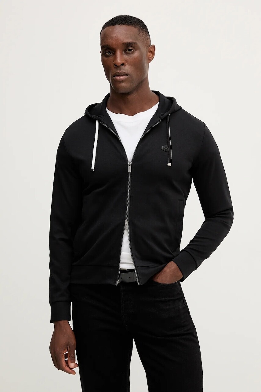 Mikina Emporio Armani čierna farba, s kapucňou, jednofarebná, 8N1MG0 1JBTZ