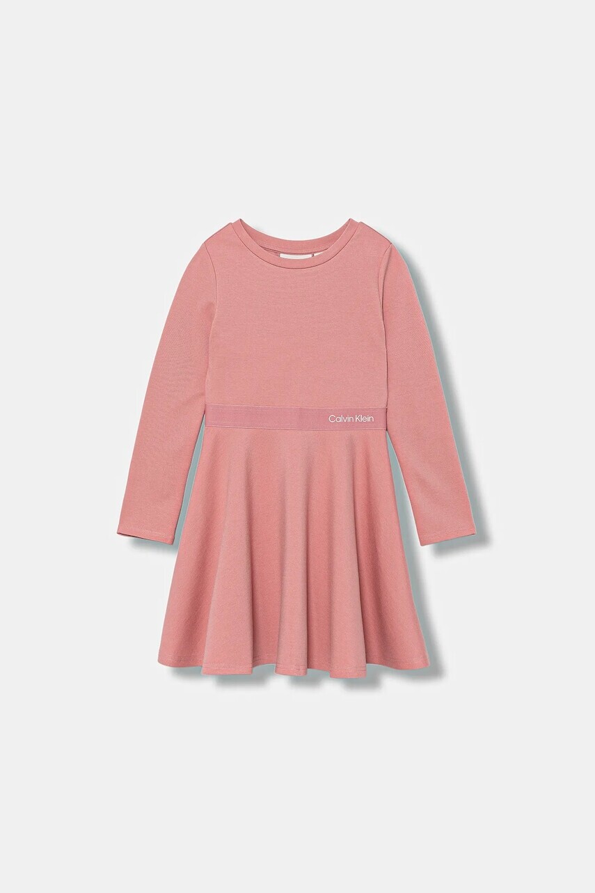 Dievčenské šaty Calvin Klein Jeans ružová farba, mini, áčkový strih, IG0IG02666