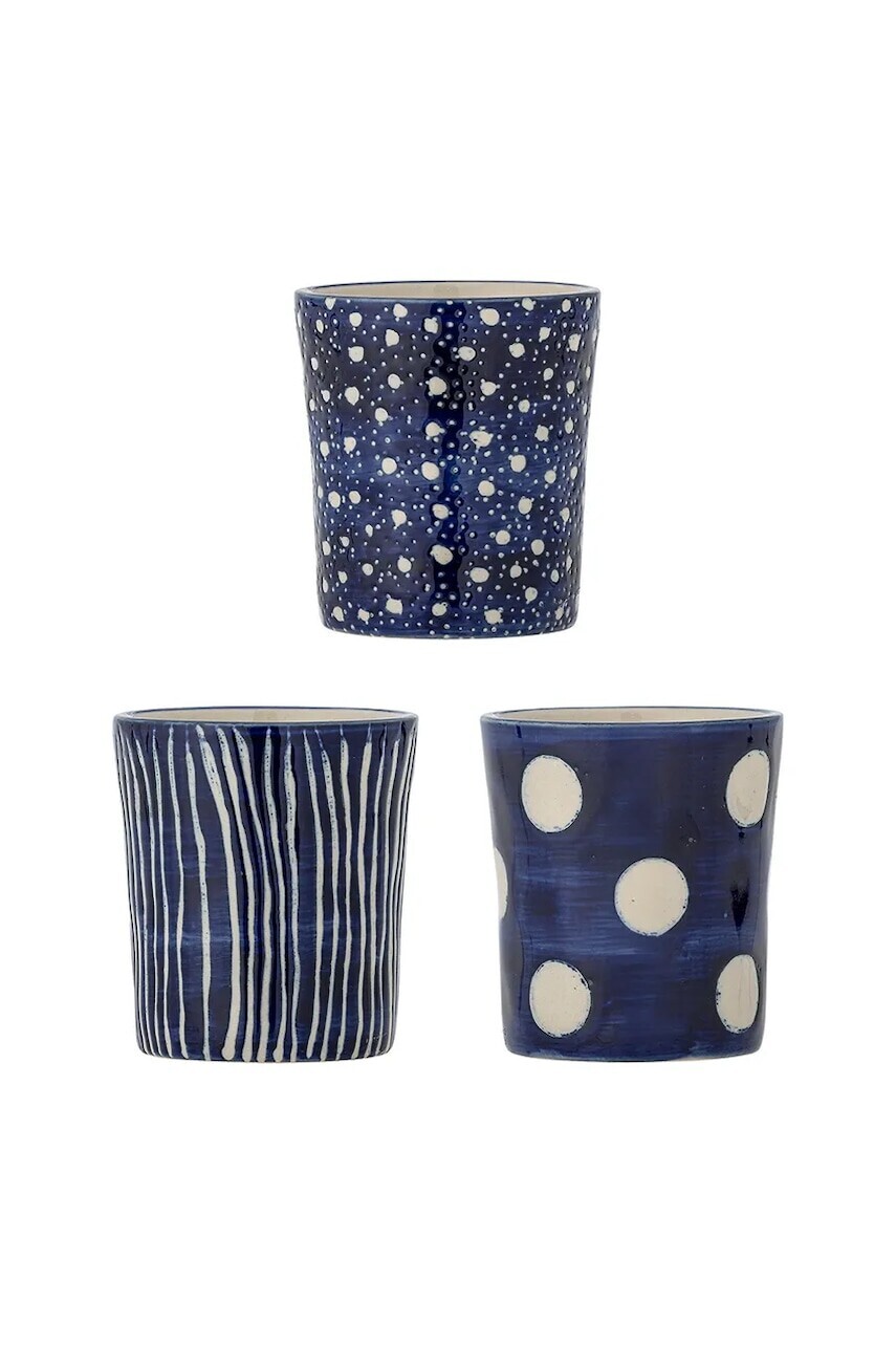 Sada pohárov Bloomingville Minoa 190 ml 3-pak tmavomodrá farba