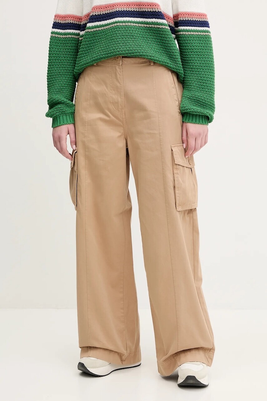 Bavlnené nohavice Napapijri M-Selva dámske, béžová farba, široké, vysoký pás, NP0A4IL4N1Q1