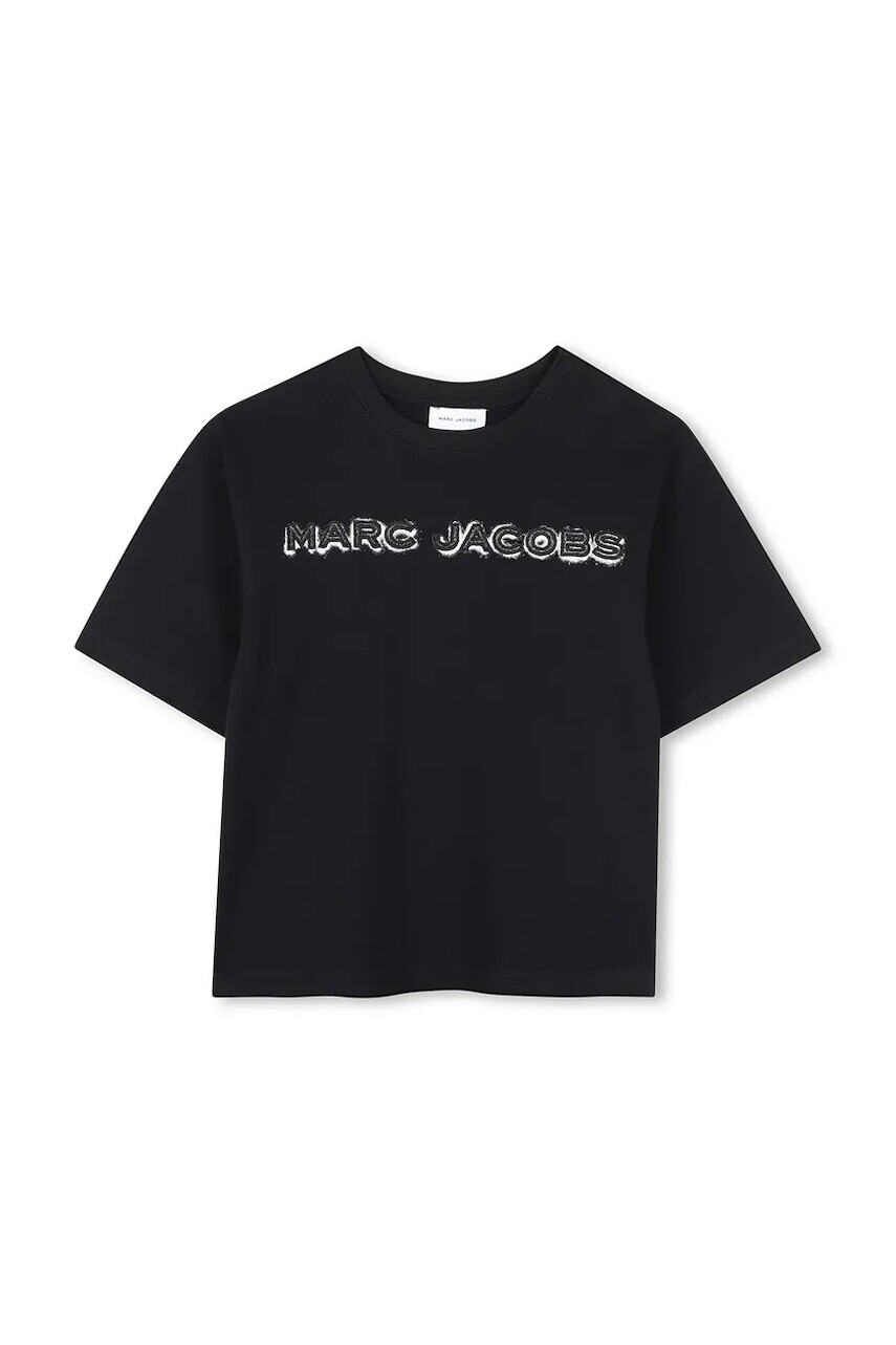 Detské bavlnené tričko Marc Jacobs čierna farba, s potlačou, W60644