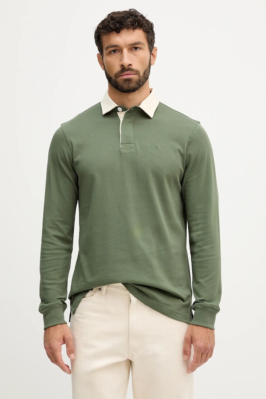 Bavlnené tričko s dlhým rukávom Barbour HOWTOWN zelená farba, jednofarebné, MML1337