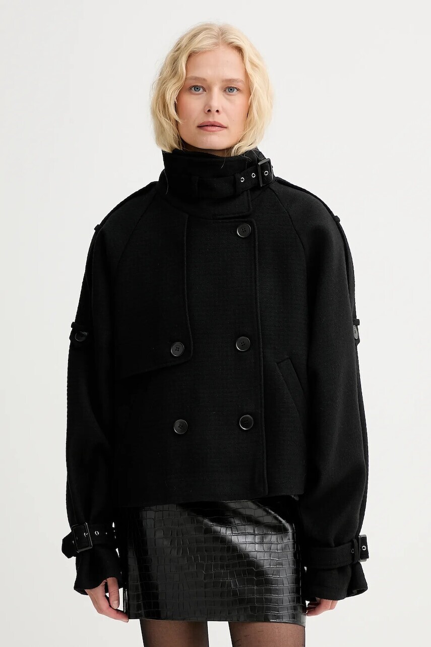 Vlnený kabát Gestuz čierna farba, 10910324