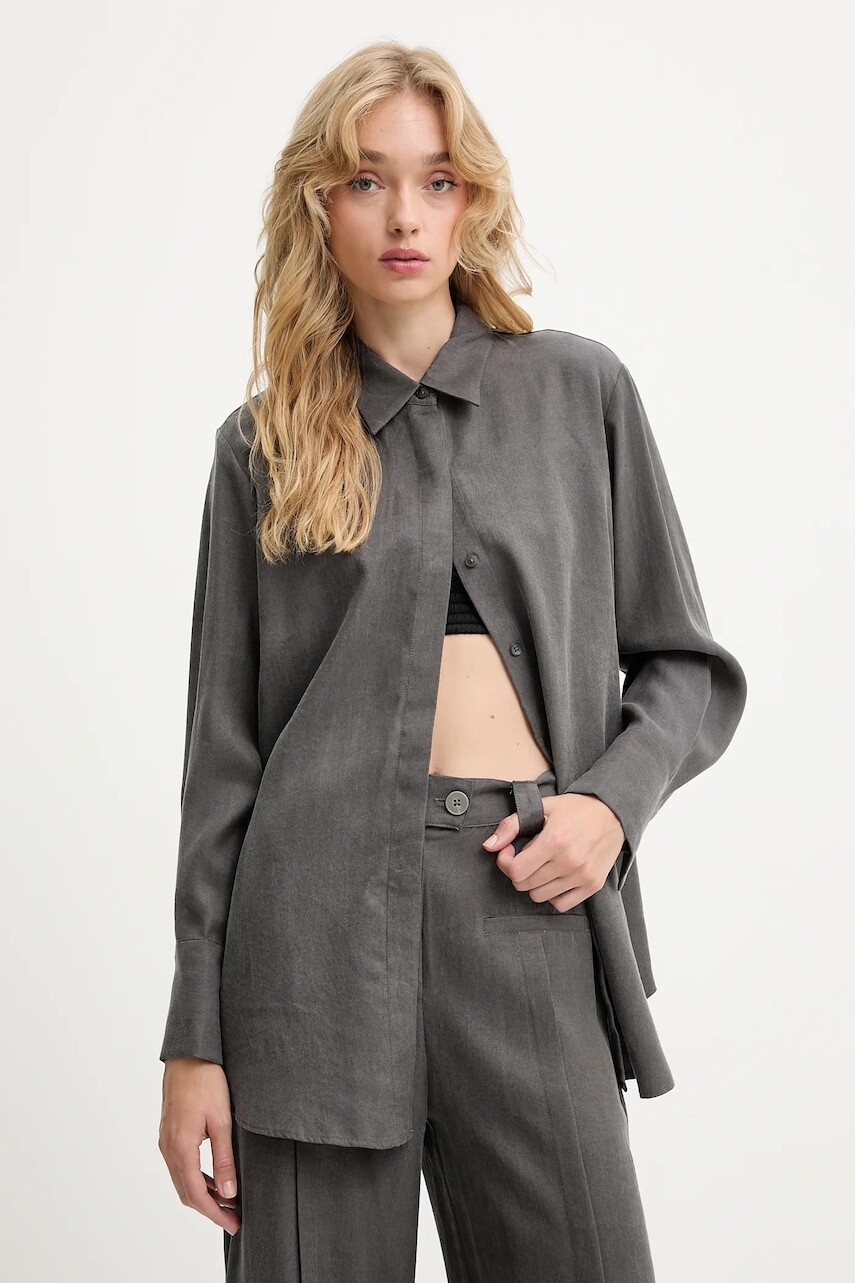 Košeľa Answear.LAB šedá farba, voľný strih, s klasickým golierom