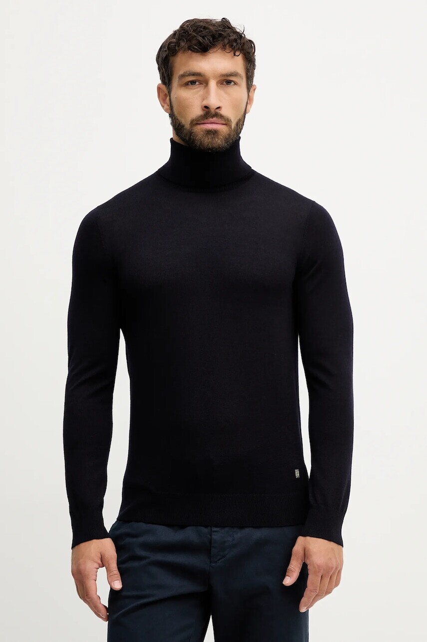 Vlnený sveter Liu Jo tmavomodrá farba, ľahký, s rolákom, QXX072.MA27P