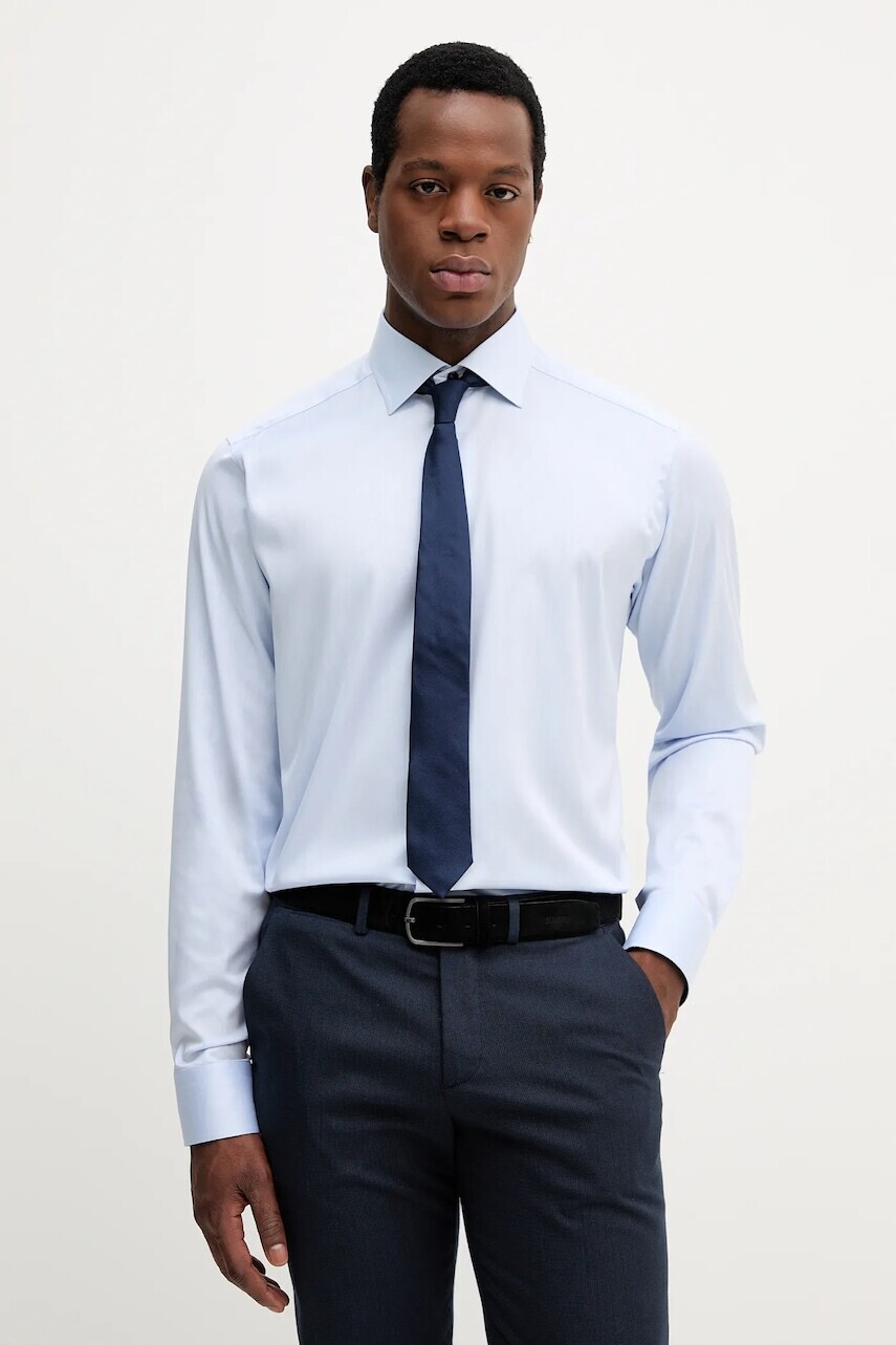 Bavlnená košeľa Eton modrá farba, slim, s talianskym golierom, 100014396