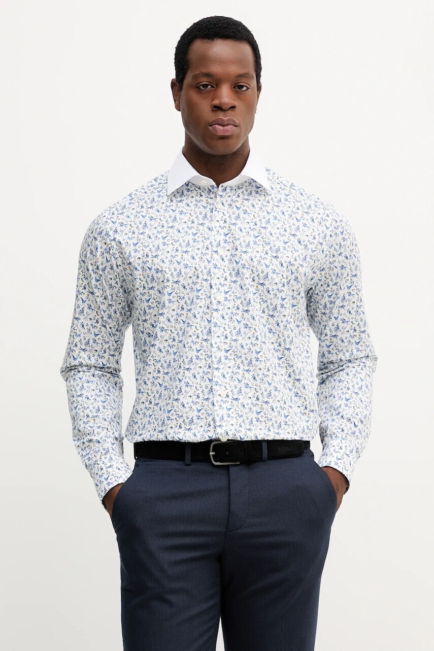 Bavlnená košeľa Eton biela farba, slim, s talianskym golierom, 100013950