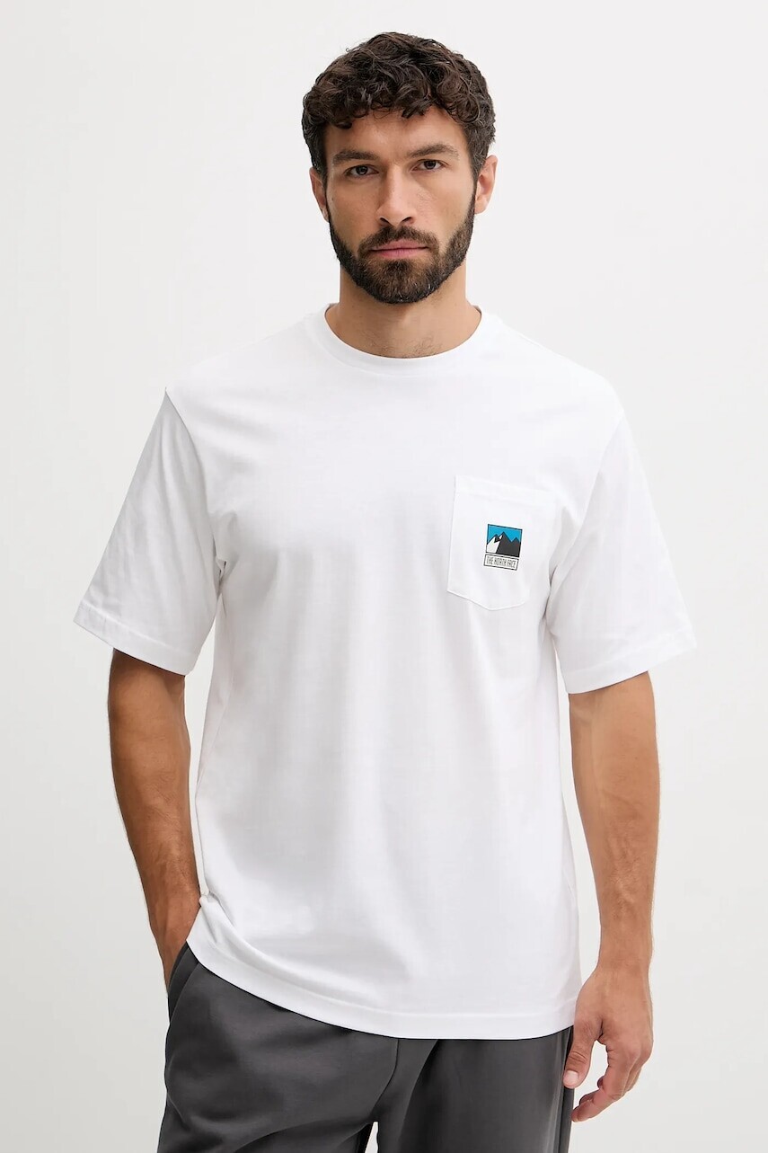 Bavlnené tričko The North Face pánske, biela farba, s potlačou, NF0A8E3MFN41