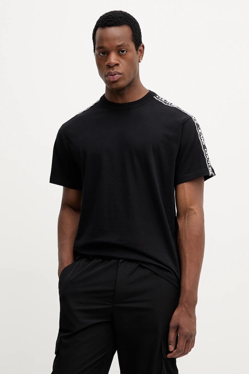 Bavlnené tričko Versace Jeans Couture pánske, čierna farba, s potlačou, 79GAHC02 CJ01C