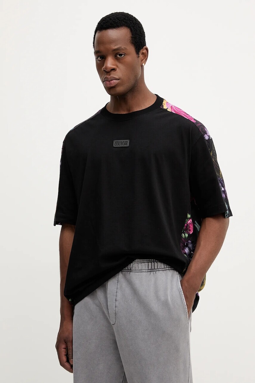 Tričko Versace Jeans Couture pánske, čierna farba, vzorované, 79GAH608 J0001