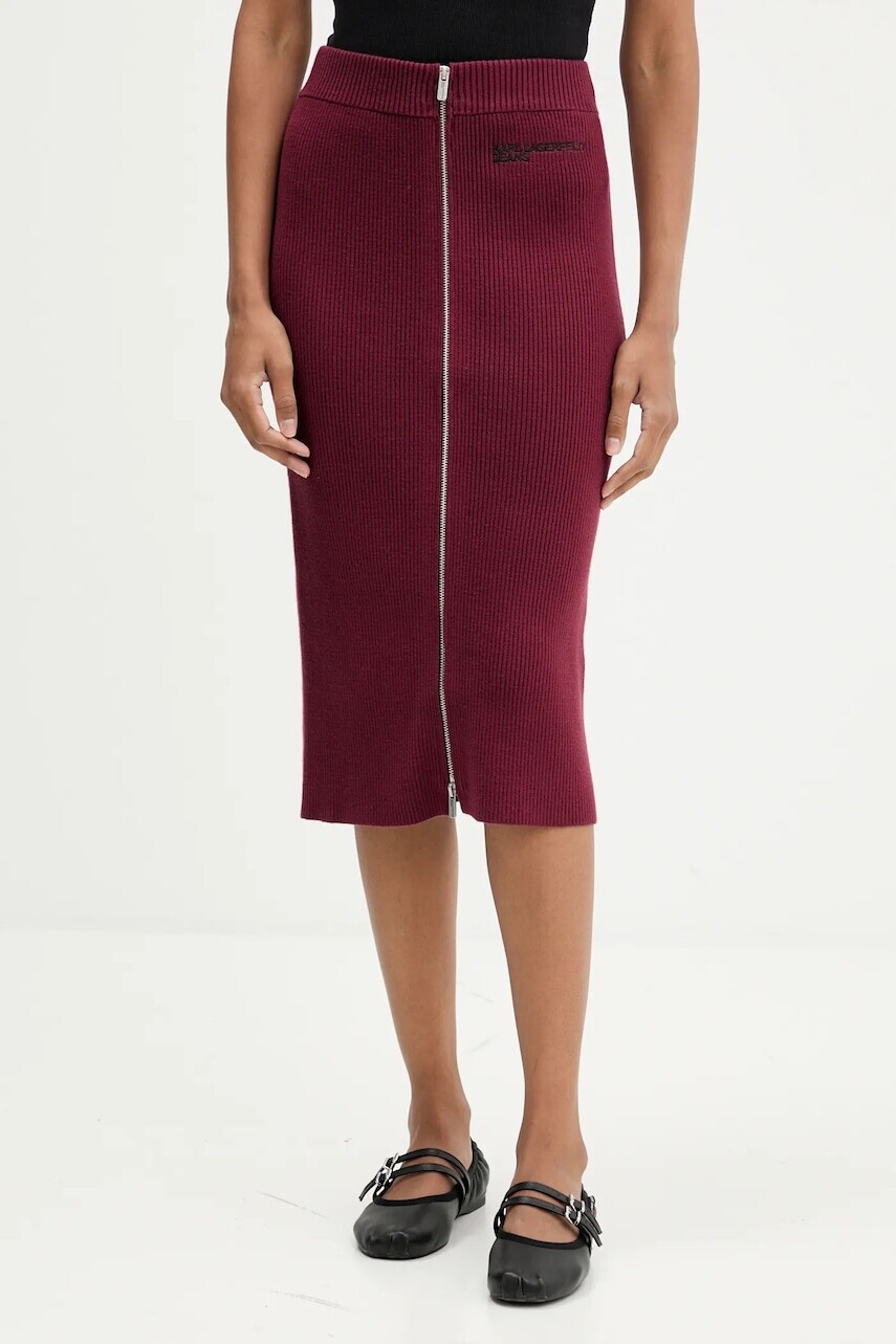 Sukňa Karl Lagerfeld Jeans bordová farba, midi, puzdrová, A4W12005