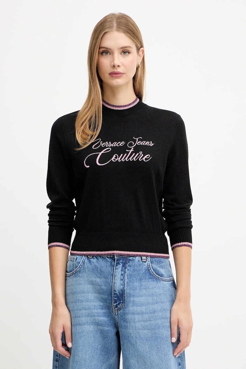 Vlnený sveter Versace Jeans Couture čierna farba, ľahký, 79HAFM20 CMH62