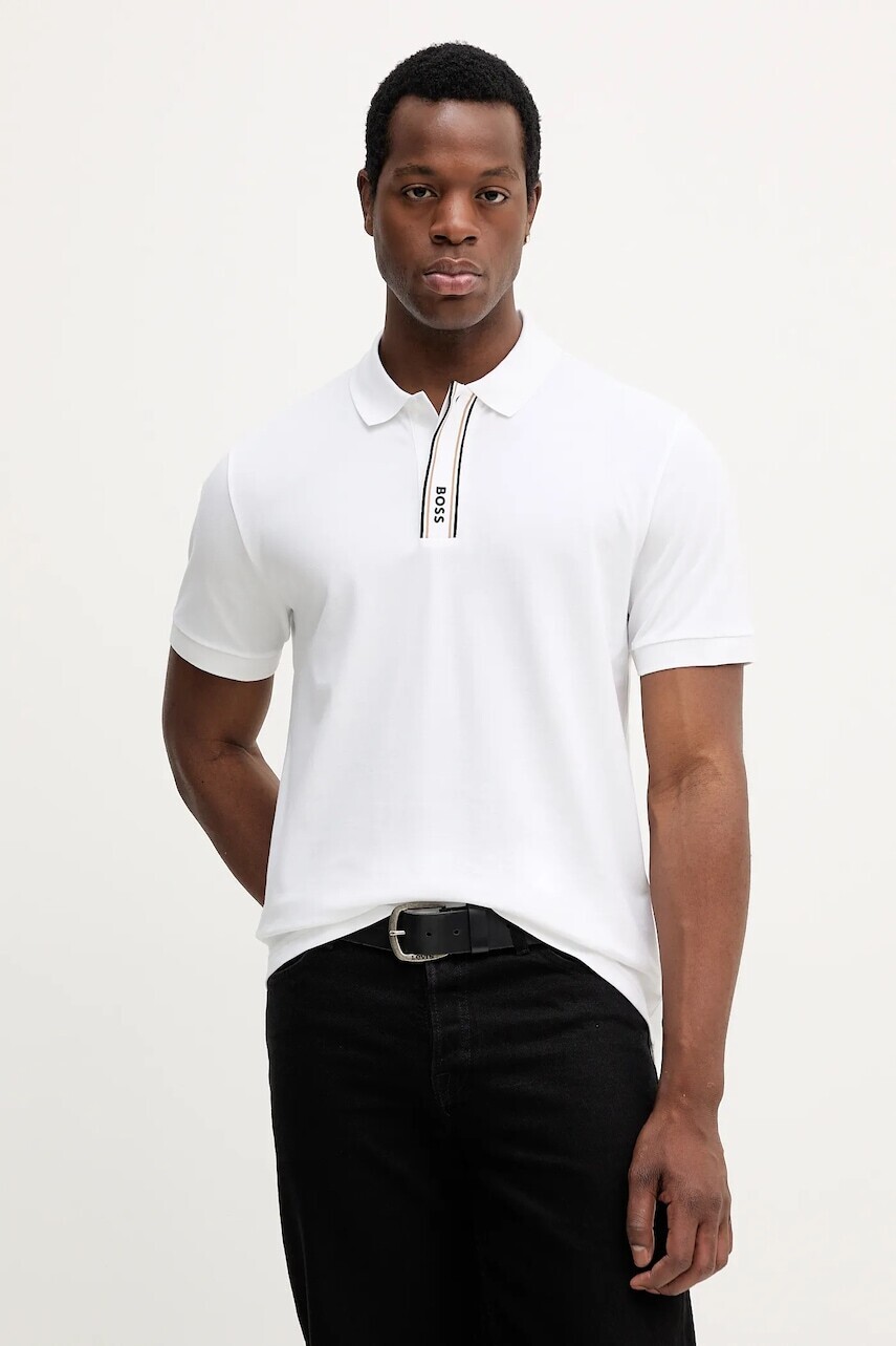 Polo tričko BOSS Green pánske, biela farba, jednofarebné, 50549362