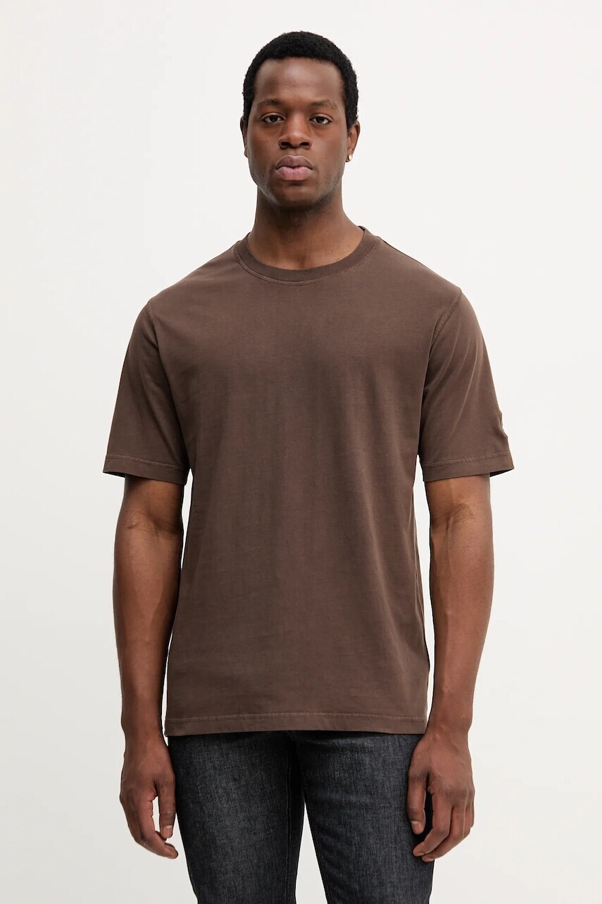 Bavlnené tričko Mos Mosh pánske, hnedá farba, jednofarebné, 507190