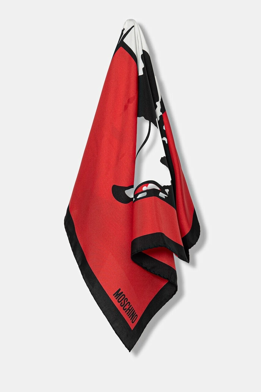 Hodvábna šatka Moschino červená farba, vzorovaná, M3287 3549