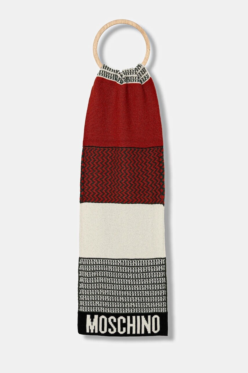 Vlnený šál Moschino zelená farba, vzorovaná, M3337 30837