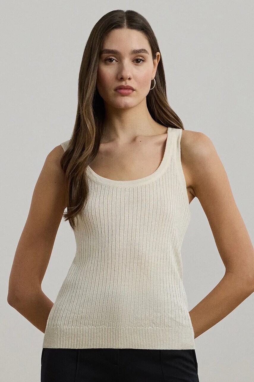Tričko bez rukávov Lauren Ralph Lauren béžová farba, 200971352