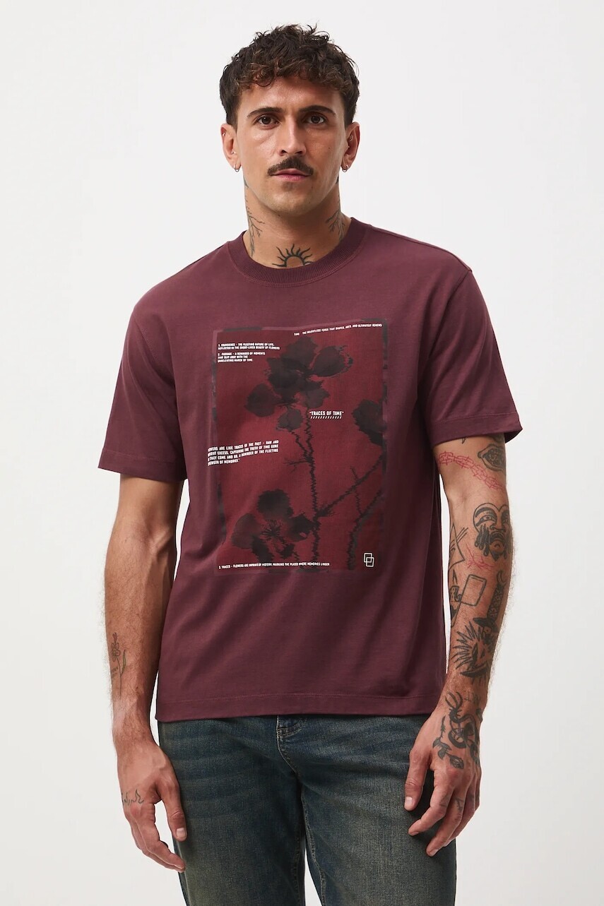 Bavlnené tričko Medicine pánske, bordová farba, s potlačou