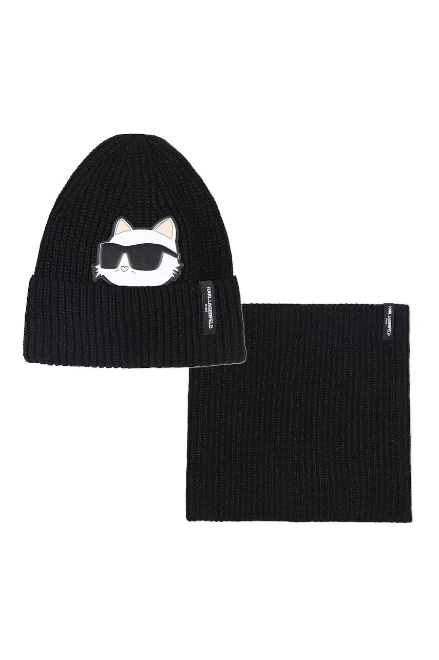 Detská čiapka a šál komín Karl Lagerfeld čierna farba biela, Z31010