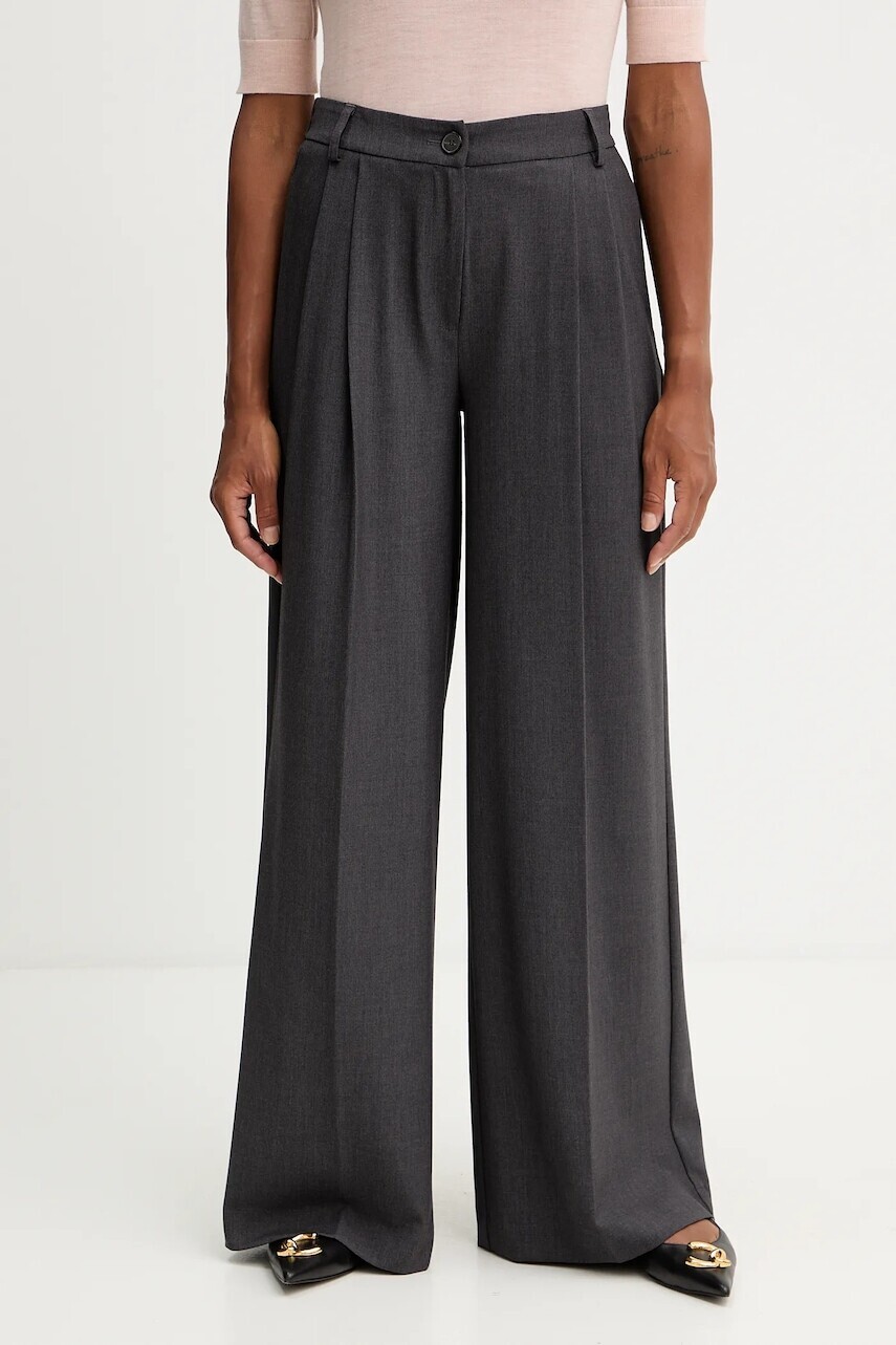 Nohavice Twinset šedá farba, široké, vysoký pás, 252TF2043