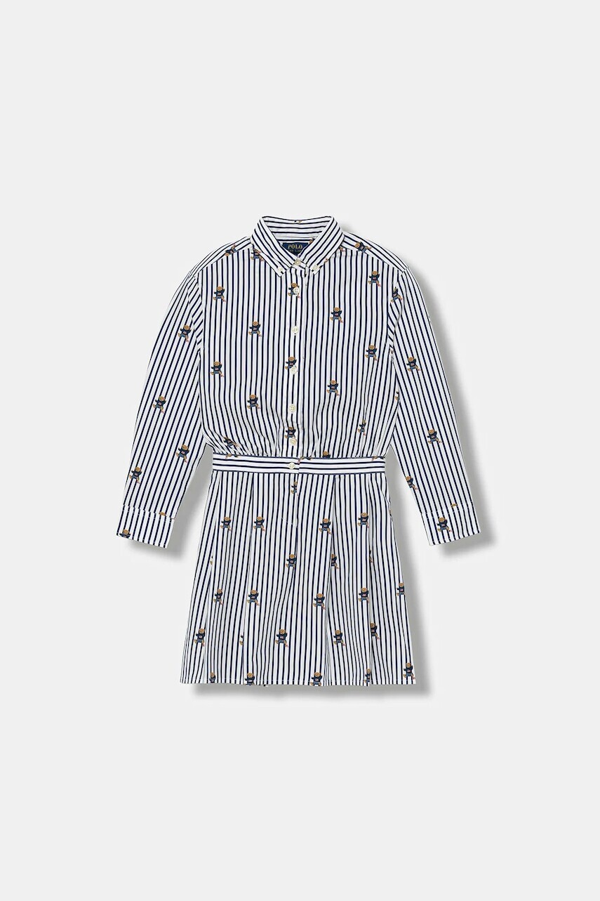 Dievčenské bavlnené šaty Polo Ralph Lauren tmavomodrá farba, mini, áčkový strih, 313978282001