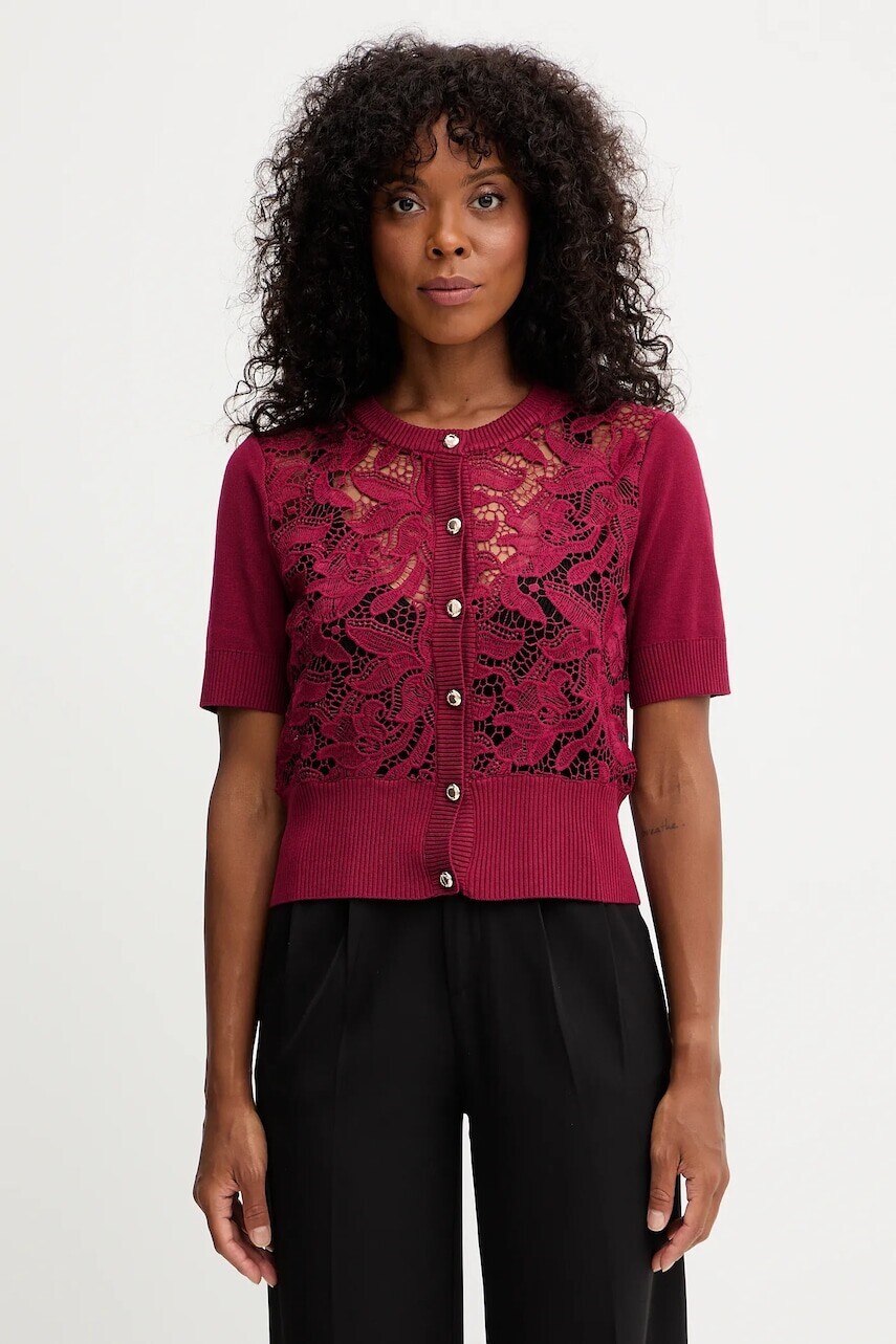 Kardigán Morgan červená farba, ľahký, MYONG