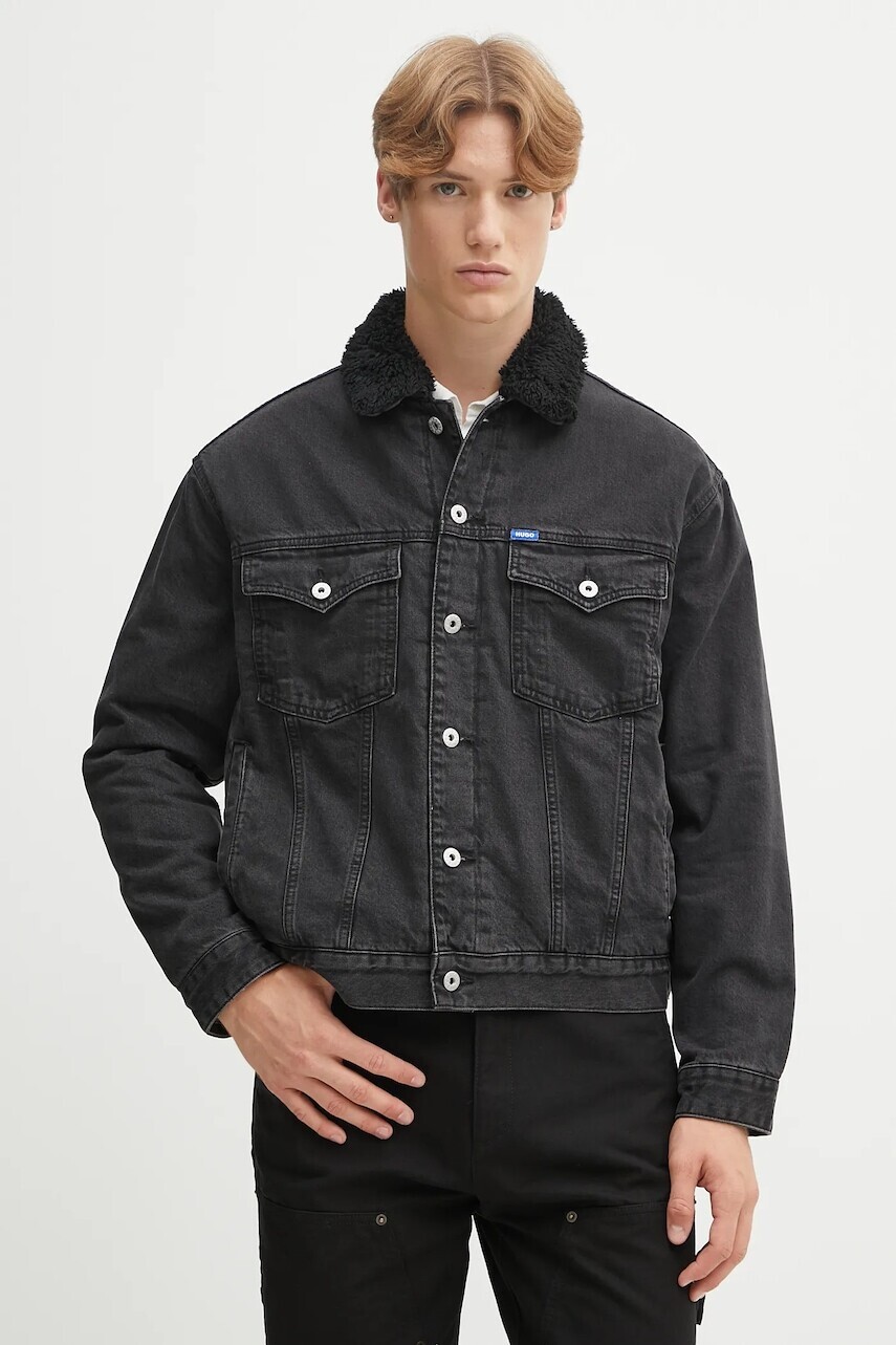 Rifľová bunda Hugo Blue čierna farba, prechodná, 50547149