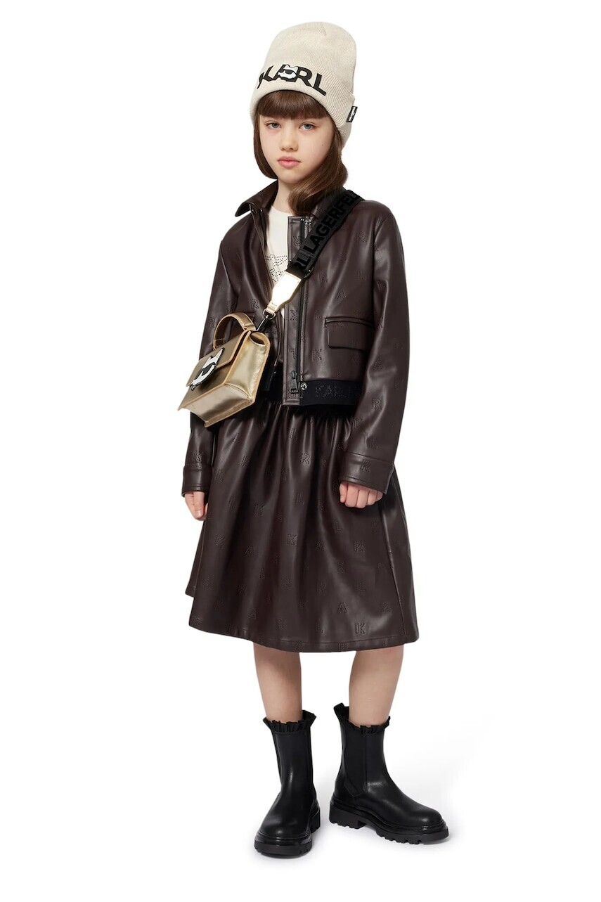 Dievčenská sukňa Karl Lagerfeld hnedá farba, mini, áčkový strih, Z30593