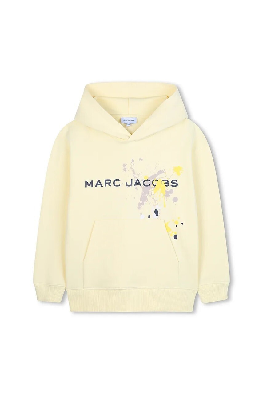 Detská bavlnená mikina Marc Jacobs žltá farba, s kapucňou, s potlačou, W60632