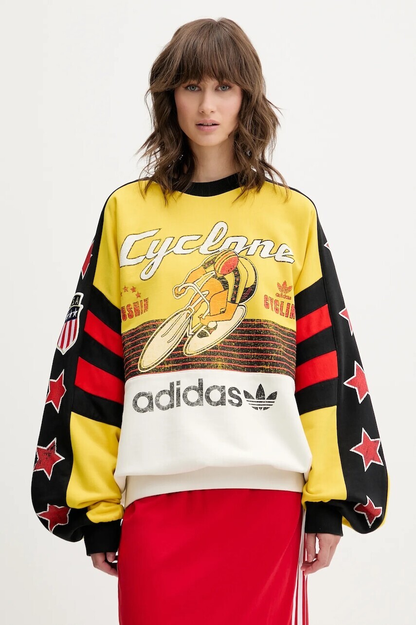 Bavlnená mikina adidas Originals Cycling Crew žltá farba, vzorovaná, JW0147