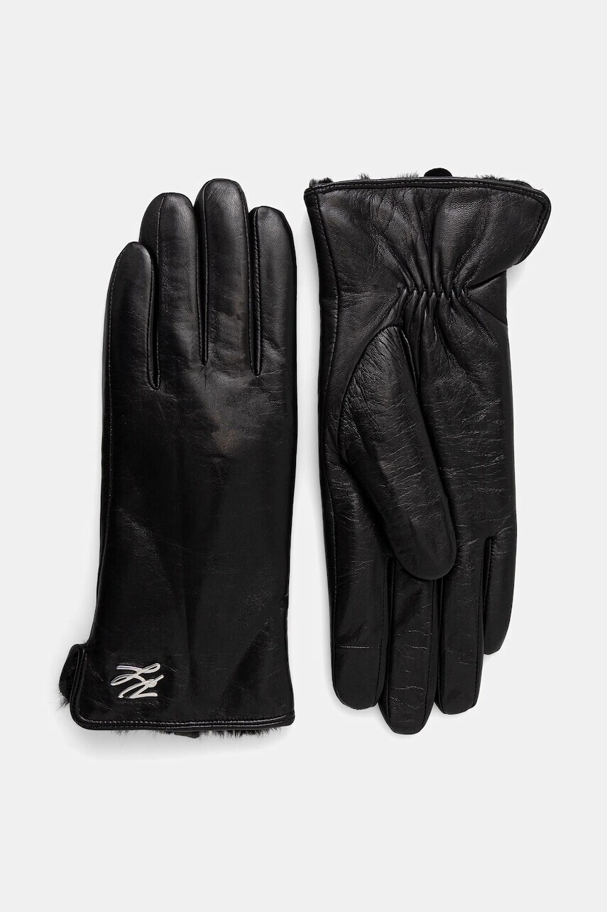 Kožené rukavice Karl Lagerfeld čierna farba, A4W33017