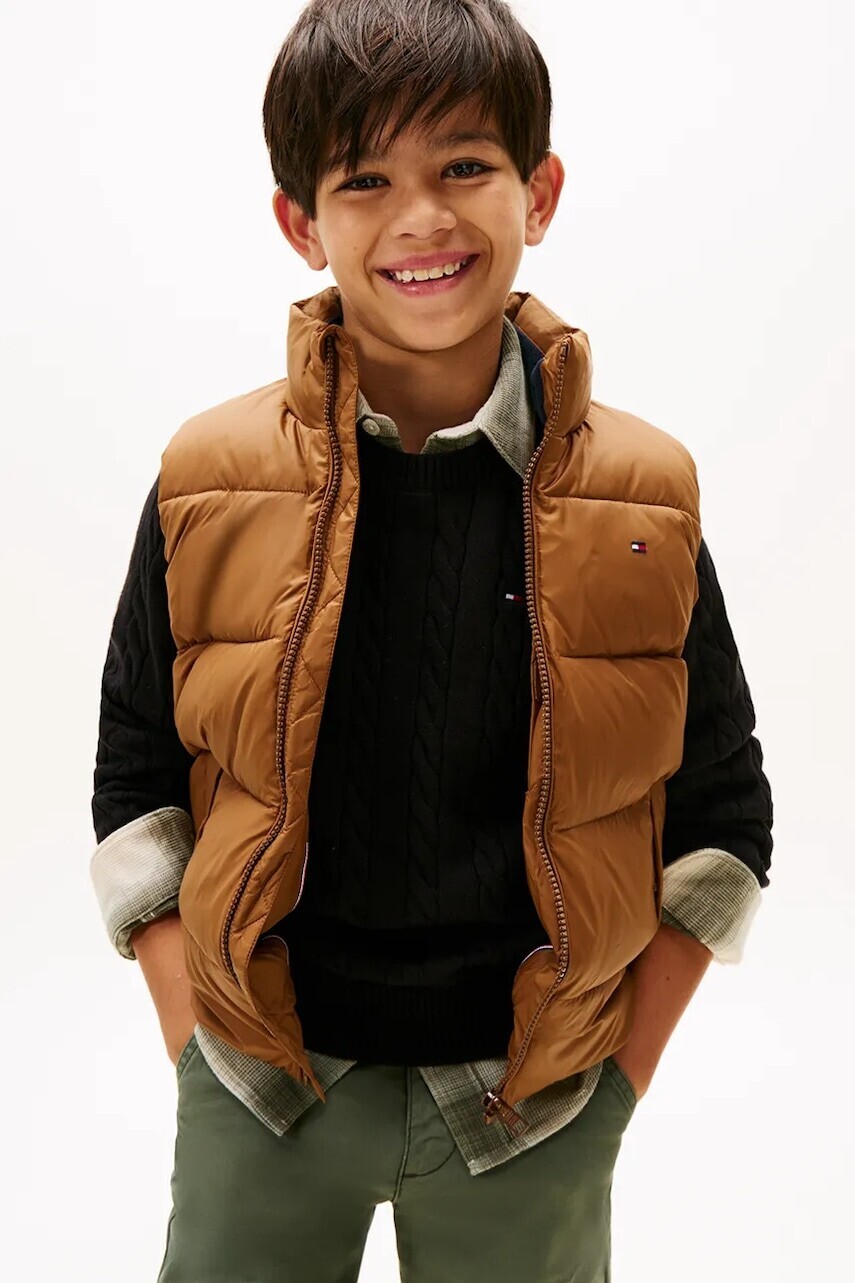 Detská vesta Tommy Hilfiger hnedá farba, KB0KB10092