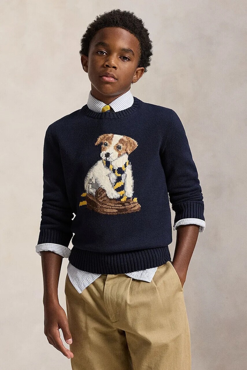 Detská bavlnená mikina Polo Ralph Lauren tmavomodrá farba, 323978392001