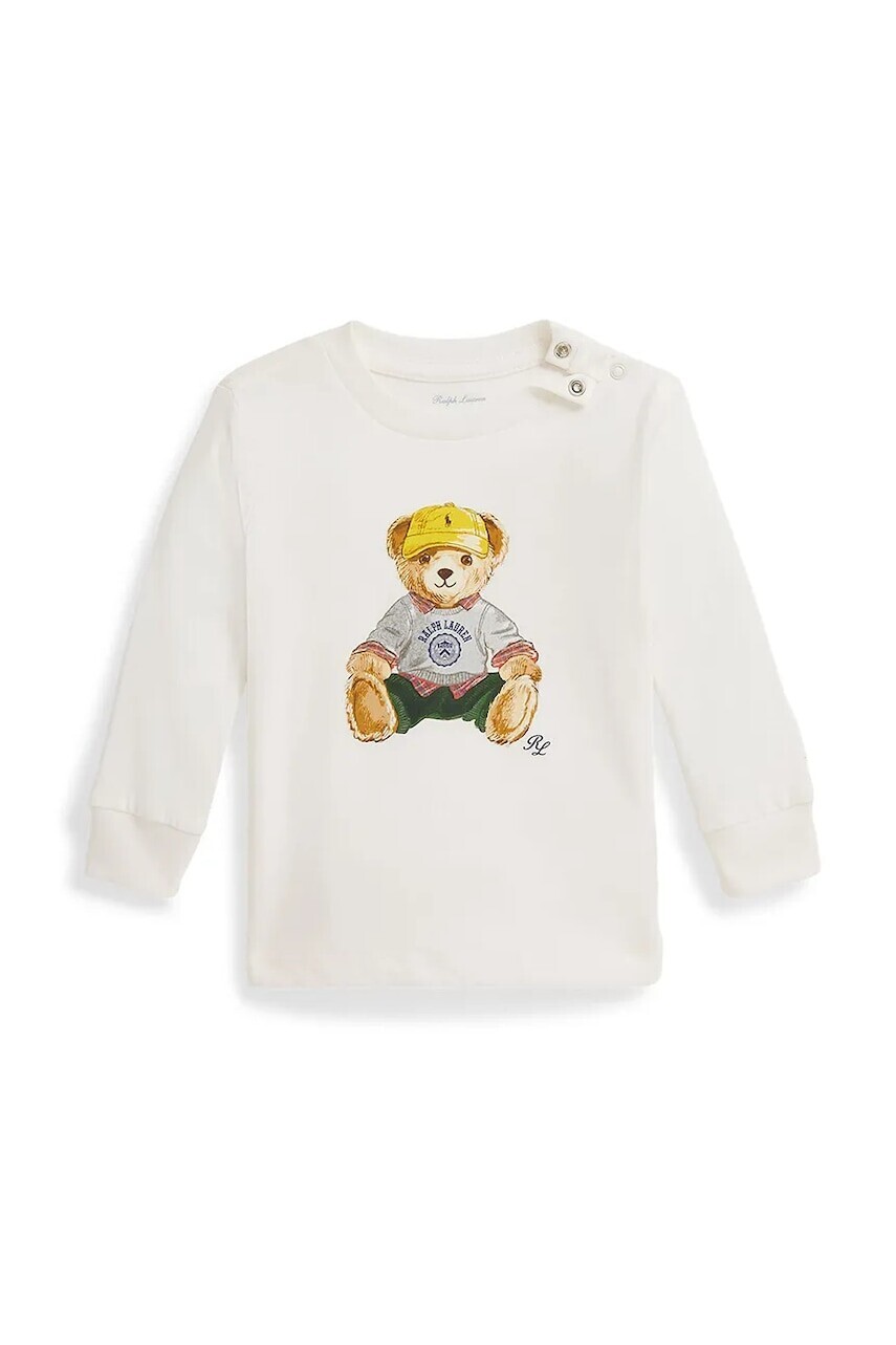 Detské bavlnené tričko s dlhým rukávom Polo Ralph Lauren biela farba, s potlačou, 320P00513001