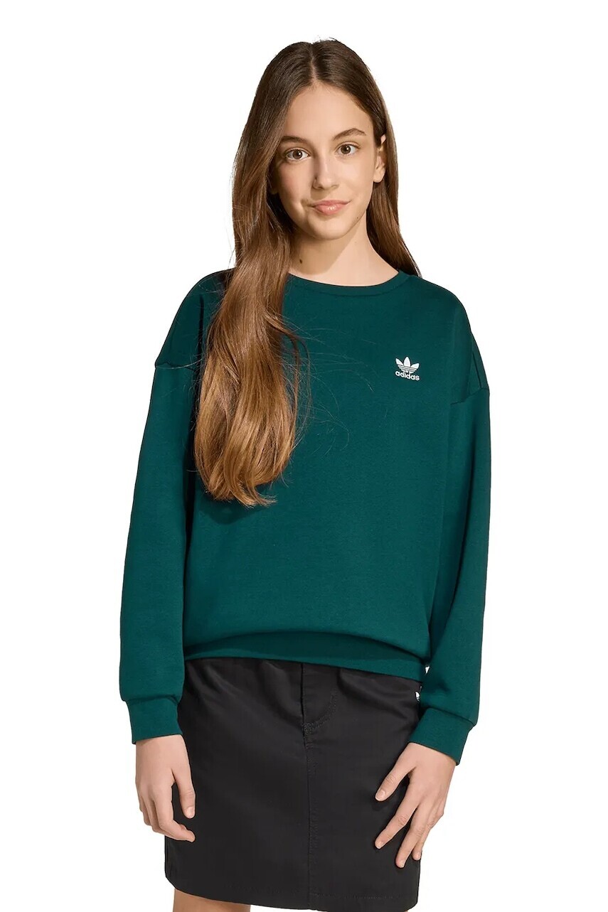Detská mikina adidas Originals zelená farba, jednofarebná, JX2751