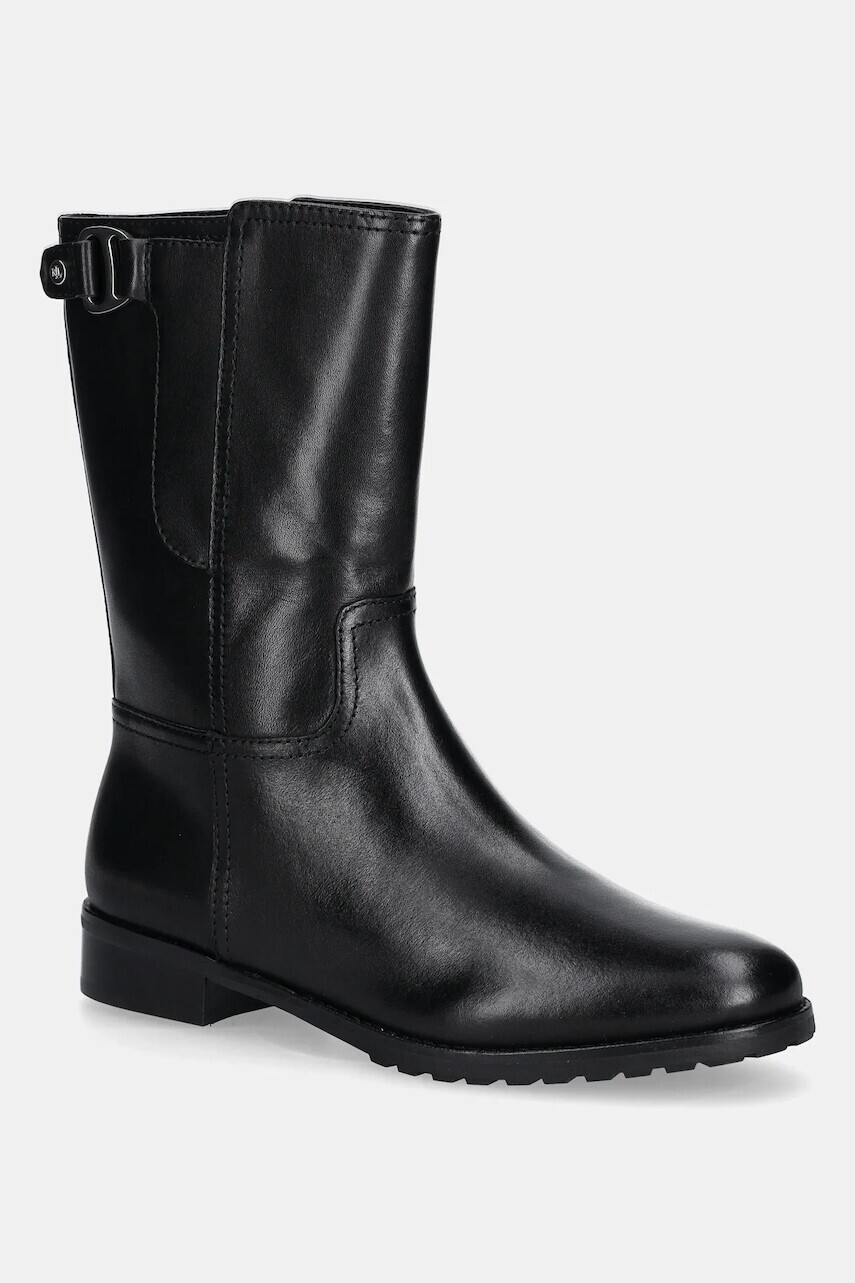 Kožené členkové topánky Lauren Ralph Lauren Tasha Mid čierna farba, na plochom podpätku, 802P06251001
