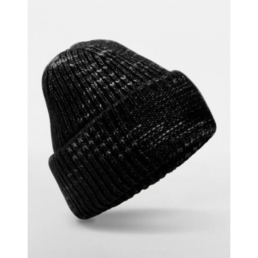 Hrubá pletená čiapka Beechfield Patch Beanie - čierna-sivá