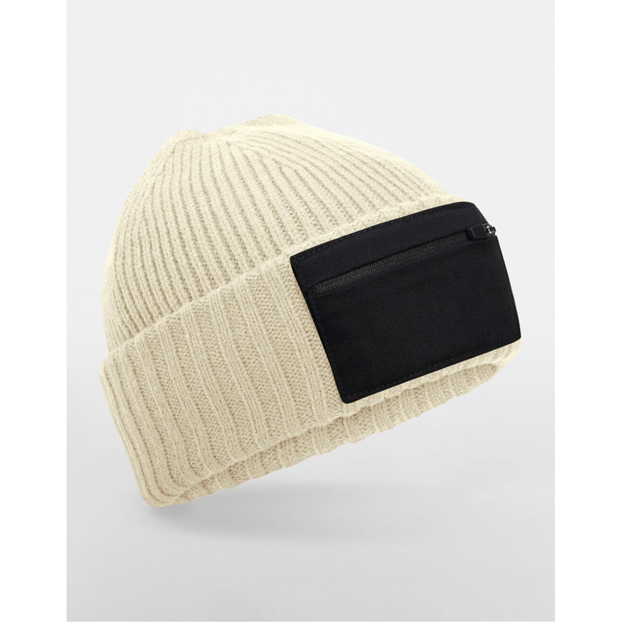 Čiapka zimná s vreckom Beechfield Zip Patch - béžová