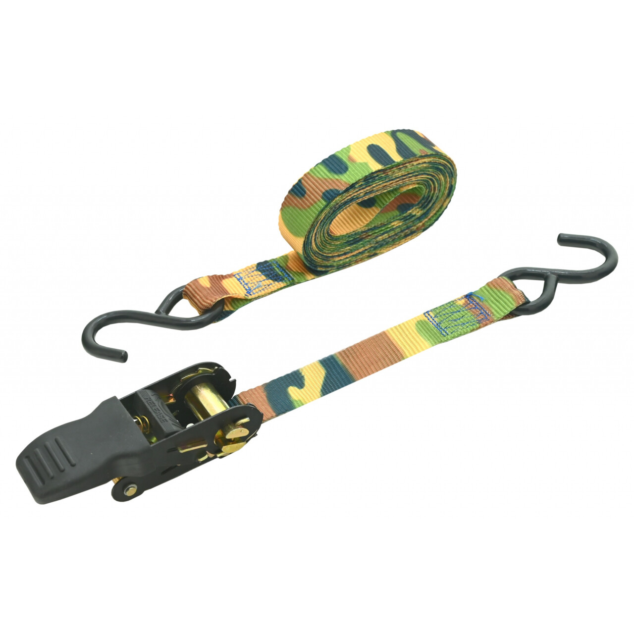 Popruh s račňou a hákmi 1ks 250daN 25mm x 5m - woodland