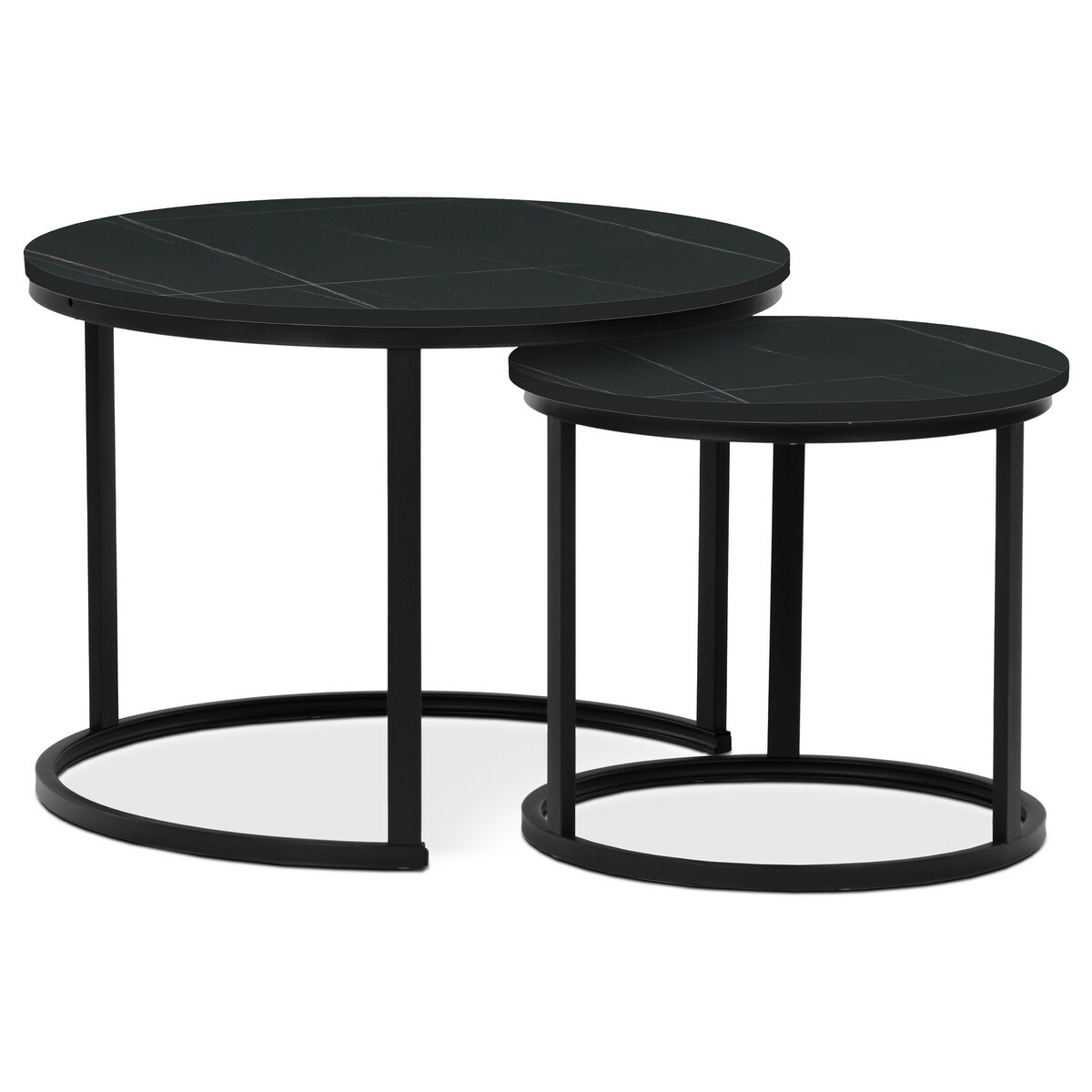 Sada konferenčných stolíkov, čierny mramor, 2 ks