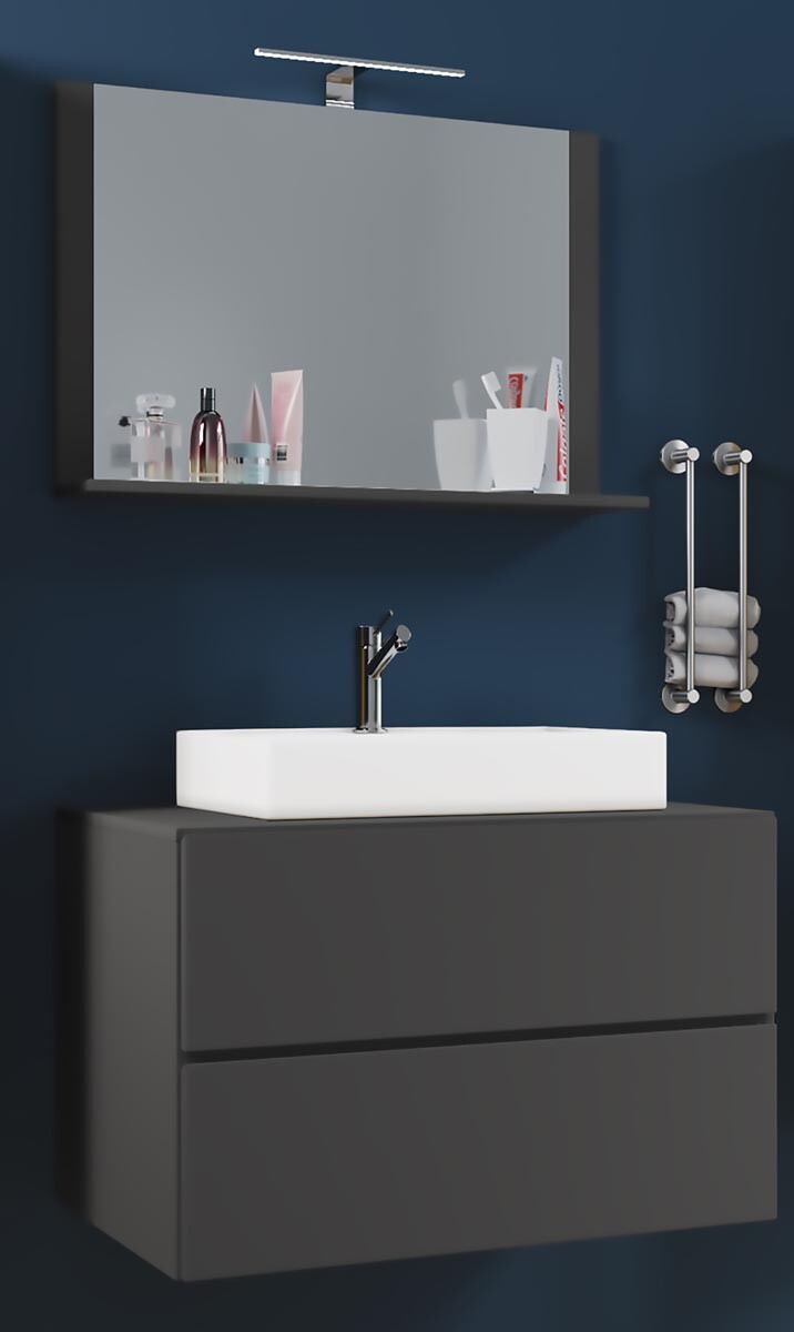 VCM 3dílná umyvadlová skříňka Lendas M 80 cm se zrcadlem, antracitová