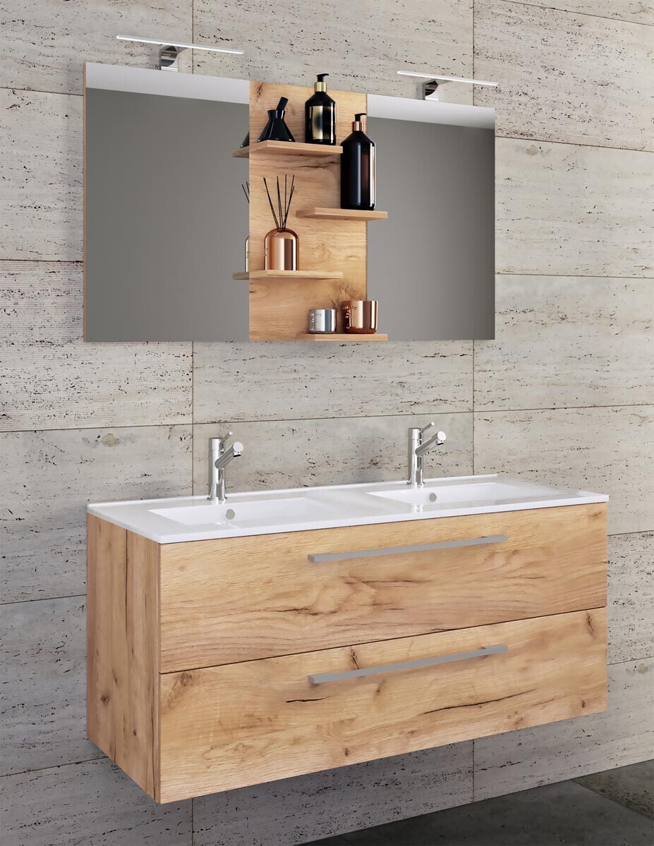 3dílná umyvadlová skříňka Budasi se zrcadlem, dub medový