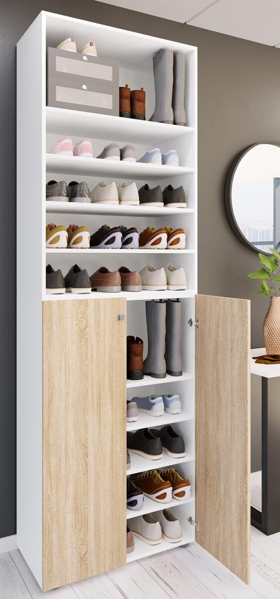 Botník Lona 2XL s 10 přihrádkami, otočné dveře + police, bílá