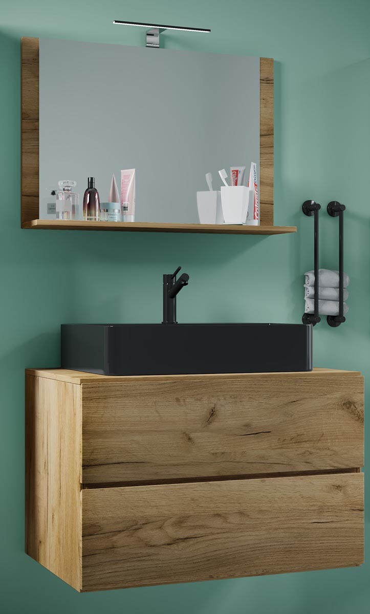 3dílná umyvadlová skříňka Lendas BL M 80 cm se zrcadlem, dub medový