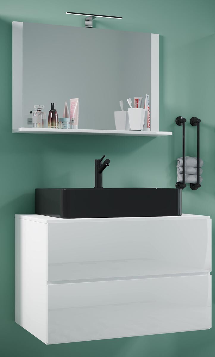 3dílná umyvadlová skříňka Lendas BL M 80 cm se zrcadlem, bílá