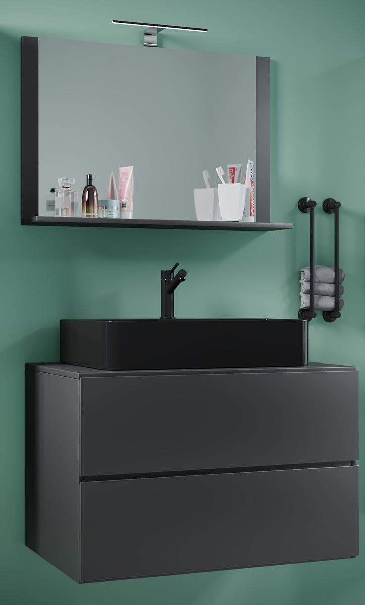 3dílná umyvadlová skříňka Lendas BL M 80 cm se zrcadlem, antracitová