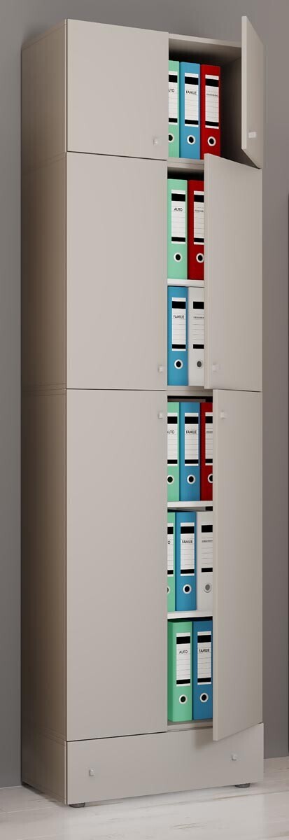 Kancelářská skříň Lona XXL s otočnými dveřmi S nástavcem a zásuvkou, šedá